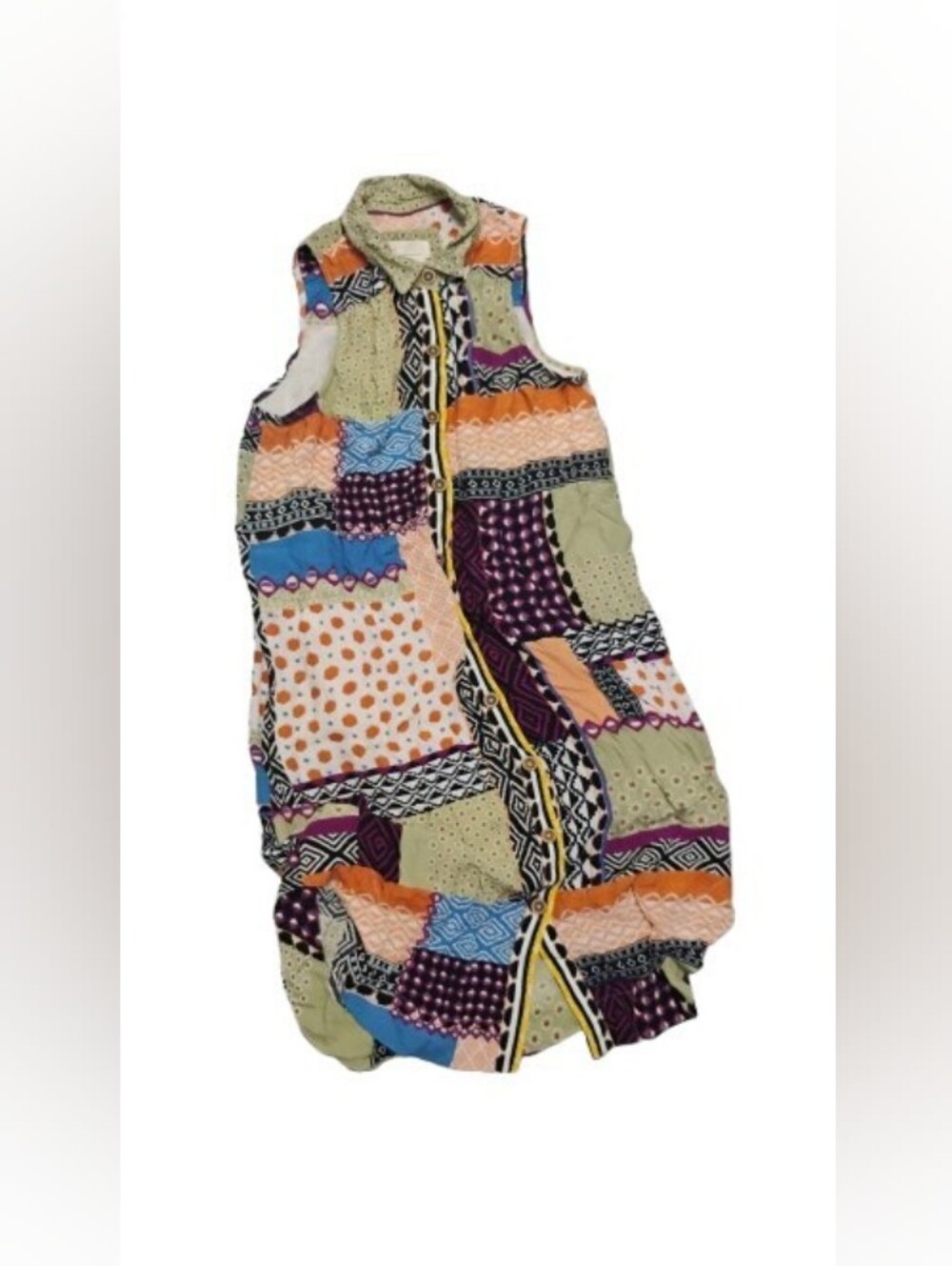 Anthropologie Everyway Patchwork Print Sleeveless Button down Shirt Dress Sz 12